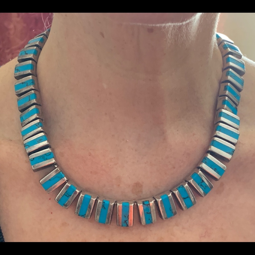 Silver and Turquoise necklace. 17 inches long.